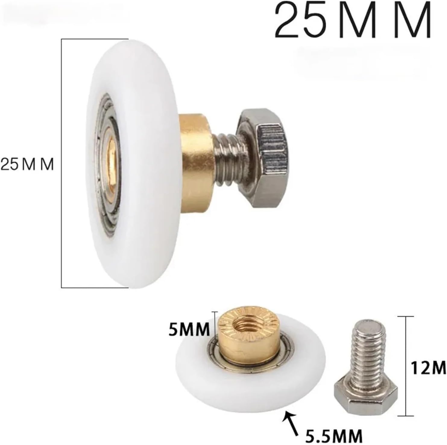 SBTRKT 4pcs Shower Room Pulley Bathroom Sliding Glass Door Wheels Nylon Copper Roller Nylon Outer Belt Screw Sliding Door Wheel Part (Size : 19mm)