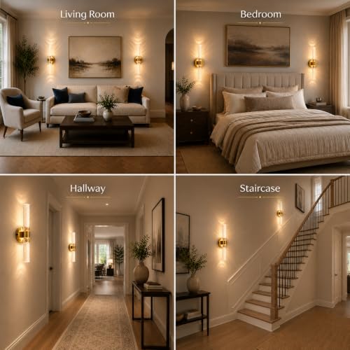 Image of DORESshop Battery Operated Wall Sconces Set of 2, 10000mAh Rechargeable Wall Sconce with Bubble Crystal, 9 Color Dimmable Wireless Wall Sconce, Sconce Wall Decor for Living Room, Bedroom, Gold 18in