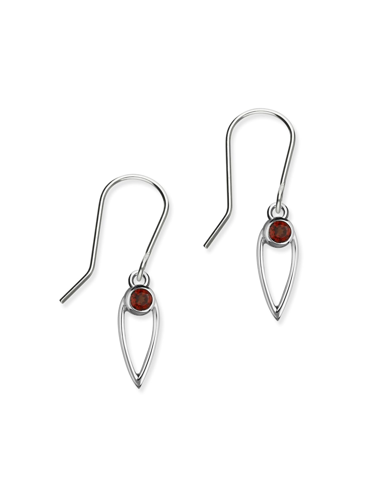 ORTAK 925 Sterling Silver Handmade Long Drop Earrings | Natural Garnet Gemstone | Aquarius Zodiac January Birthstone | High Polished | Fine Jewellery | Made In Scotland