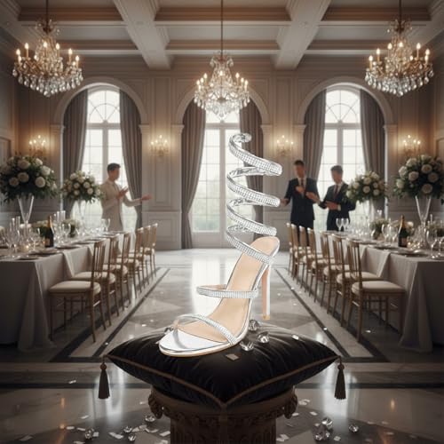 Womens's Rhinestone Sparkly Heels for Women-Ankle Wrap Up Strappy Casual Evening Gowns Sandals4