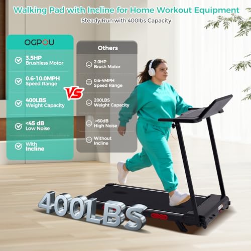 Image of Portable Treadmill for Home Small, Walking Pad with Handle Bar, 3.5HP Eelectric Walking Pad Treadmill with Handle Bar and Incline, Small Treadmills for Home Exercising, 0.6-10MPH, 400BS