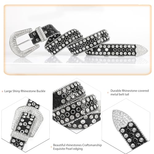 Women Men Rhinestones Belt,Bling Western Cowgirl Cowboy Studded Leather Belt Diamond Waist Belt for Jeans Pants3