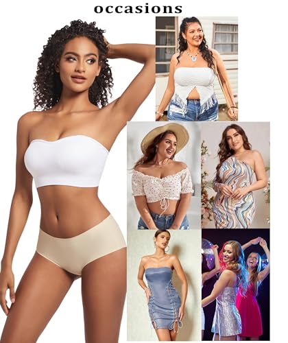 Image of PRETTYWELL Strapless Bra for Women Ribbed Seamless Non-Slip Comfort Padded Wireless Bandeau Bras Wireless Tube Top Bra