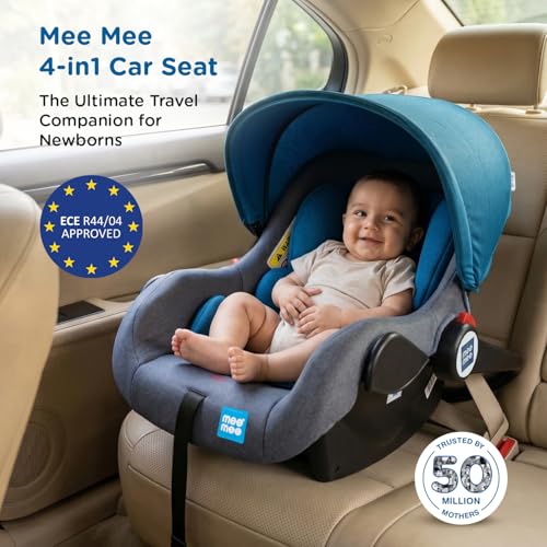 Image of Mee Mee 4-in-1 Infant /Baby Car Seat & Carry Cot with Canopy, Convertible to Car seat, Rocking Chair, Carry Cot & Feeding Chair, 0 to 15 Months | Weight Capacity Upto 13 Kg (Acid Blue)