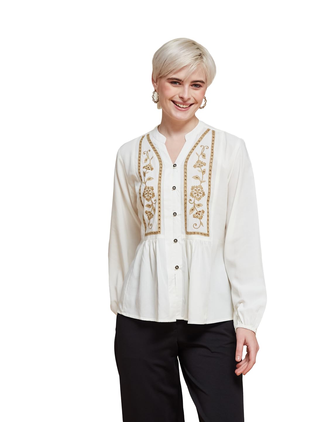 j turritopsis Boho Embroidered Button Down Shirt for Women Stylish || Shirt Top for Women-picture-21