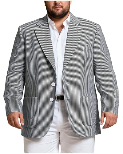 Men's Big & Tall Striped Seersucker Blazer Casual Lightweight Suit Jacket Summer Beach Wedding Daily Wear