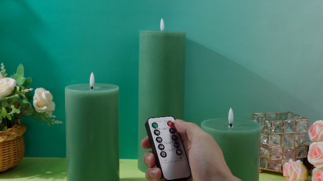 Image of Retisee 3 Pcs Sage Green 6 /8 /12 Inches Flameless LED Candles with Remote and 2 /4 /8h Timer Battery Operated Wax Electric Flickering Pillar Candles for Spring Weddings, Garden Parties Decor