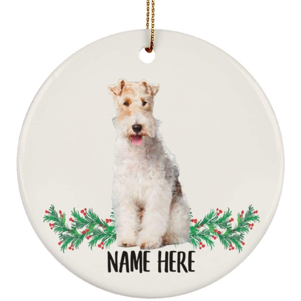 Funny Personalized Name Wire Hair Fox Terrier Cream Golden Gifts 2023 Christmas Tree Ornaments Circle Ceramic