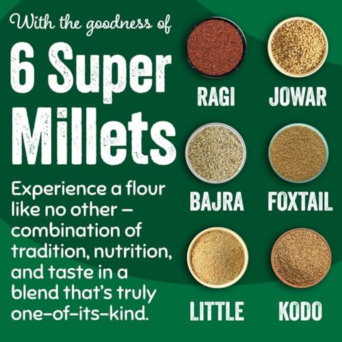 Image of TRIVAA ORGANICS Multi Millet Atta | Blend of Ragi, Jowar, Bajra, Foxtail, Little & Kodo Millet | Gluten-Free | Sugar Control | Low GI | Freshly Milled After Order | No Preservatives | Non GMO | High Protein | High-Fiber & Diabetic-Friendly | 500x10 (Pack of 10)