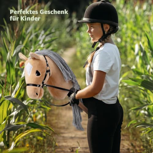 BEJOY Steckenpferd Spielzeug Pferd | Plüschpferd zum Reiten Beige – Ansicht 6