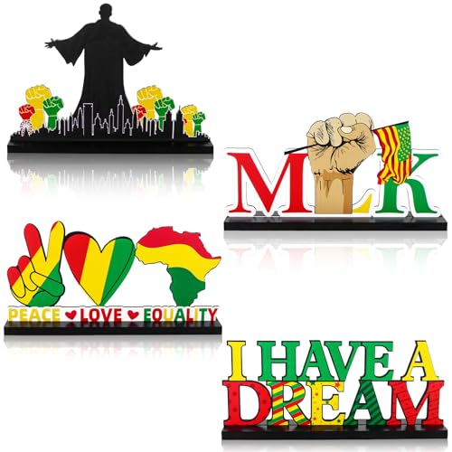 4 Pcs Martin Luther King Day Decorations Wooden Table Centerpiece Sign MLK Jr Day Wood Signs I Have A Dream Tabletopper Table Signs for MLK Day Black History Month African American Party Home Decor