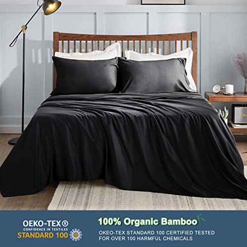 Image of CozyLux Cooling Sheets Queen Size, Rayon derived from Bamboo, Oeko-TEX Certified Luxuriously Soft & Cooling Silky Sheet Set - 16 inch Deep Pockets 4 Piece Bedding Sheets & Pillowcases，Black