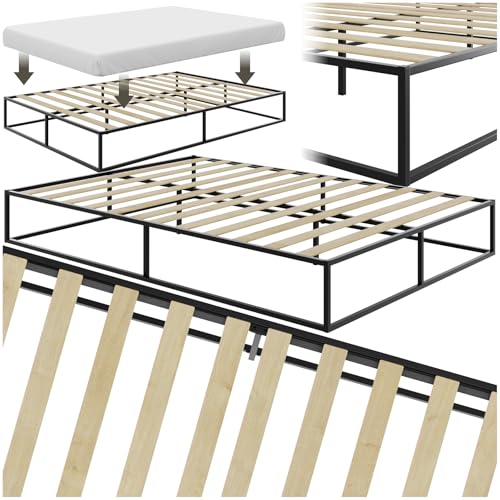 TecTake® Cama Matrimonio Metal, Almacenamiento Debajo, Estructura Cama 140x200 Doble Resistente, Somier Madera de Álamo, Diseño Minimalista, Cama Matrimonio Moderna, Cama Grande - 200 x 140 x 25,5 cm