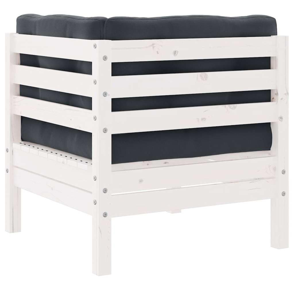 Sofá de jardín de 2 plazas en color blanco de madera maciza de pino con cojines, muebles modulares de terraza para jardín, sofá de exterior resistente y estable con flexible