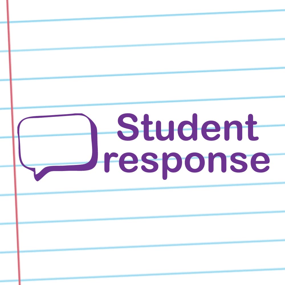 Classroom Capers Student Response Teacher Stamp. Self-Inking, 12X33mm Image, Stamper For Teacher Marking And Feedback. Violet Ink.