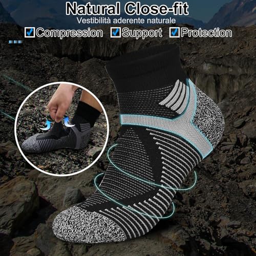 Hiking Socks Men Anti blister Women Walking Sock Breathable Ankle Support Compression Cotton Cushioned Quarter Sports Socks Trekking Running Cycling Summer Lightweight 6-9 Black M 3P4