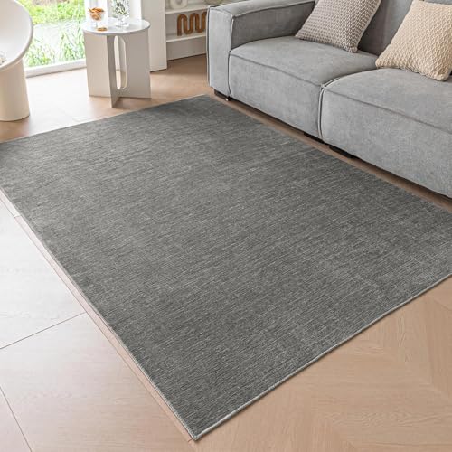 Ceneco Kurzflor Teppich, rutschfeste Teppich Wohnzimmer, Weicher Chenille Waschbarer Teppiche, Dünner Schlafzimmer Tepich, Bereich Teppiche Kinderzimmer, Kurzflor Teppisch Büro (Dunkelgrau, 60×90cm)