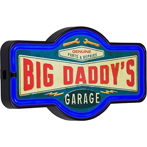 Big Daddy’s Garage LED Neon Sign Vintage Inspired Retro Wall Decor for the Man Cave, Game Room, Arcade, or Home Bar (17” x 9.5” x 2”)