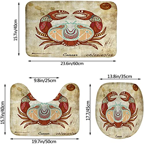 Badezimmerteppich-Set, 3-teilig, Boho-Stil, Krebs- und Symbolmuster, Digitaldruck, waschbare Badteppiche, rutschfest, mit Rückenpolster, Konturteppich und Toilettendeckelbezug – Bild 3