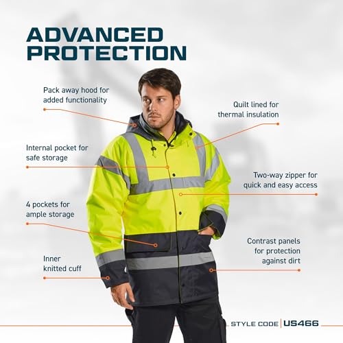 Portwest Hi-Vis Contrast Traffic Jacket - US466, Yellow/Black, 7XL3