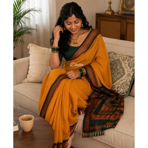 Image of Gadwal Cotton Silk Checked Saree for Women | Pure Kalyani Cotton Checked Saree with Zari Border Tassels & Blouse | Kanjivaram Linen Silk | Handloom Weave