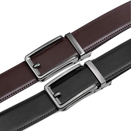 Founders & C Ratchet Click Belt 2 Pack,Leather Slide Dress Comfort Belt Adjustable with Buckle Gift Set3