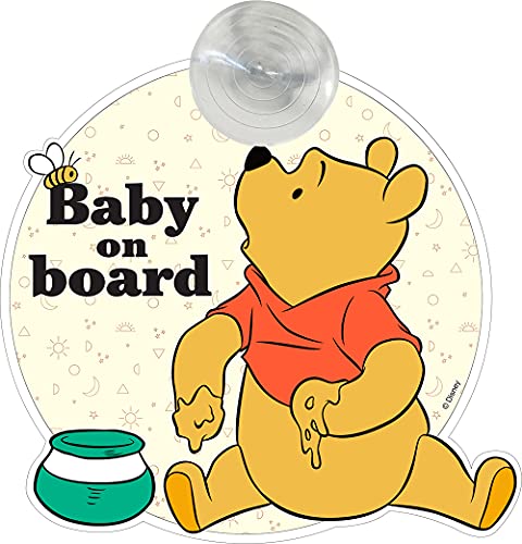 Dziecko na pokładzie, znak bezpieczeństwa samochodu 'baby on board' grafika Disney Winnie The Puchatek z przyssawką