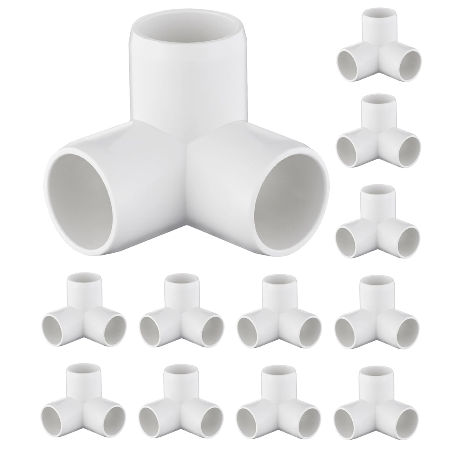 12-Pack 3 Way 3/4 Inch PVC Pipe Fittings, Furniture Grade SCH40 Pipe Connectors for DIY Furniture, Frames, and Structures, Elbow, Tee & Corner Multipurpose PVC Connectors for Home Projects