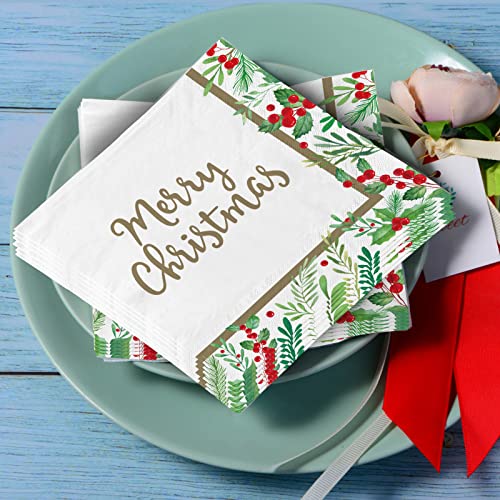 Christmas Party Supplies, Disposable Paper Napkins for Merry Christmas and Holiday Party Decorations, 50 Pack, Seasonal Holly Design – Image 7