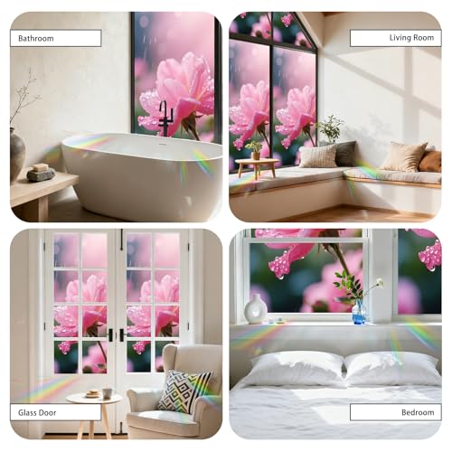 Image of Nuxovilar Pink Flower Floral Cling Window Film 17.5x39.3 in PVC