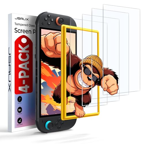Image of JSAUX 4-Pack Tempered Glass Screen Protector for Nintendo Switch 2 (2025), Easy to Install with Guiding Frame Ultra HD Glass Protector 9H Hardness Scratch Resistant Accessories for Switch2