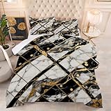 EDGZKO Geometric Marble Comforter Set: Full Size White Black and Gold Bedding Sets Rhombus Geometry Abstract Marbling Quilt 3PC Bed Set 1 Comforter & 2 Pillowcases