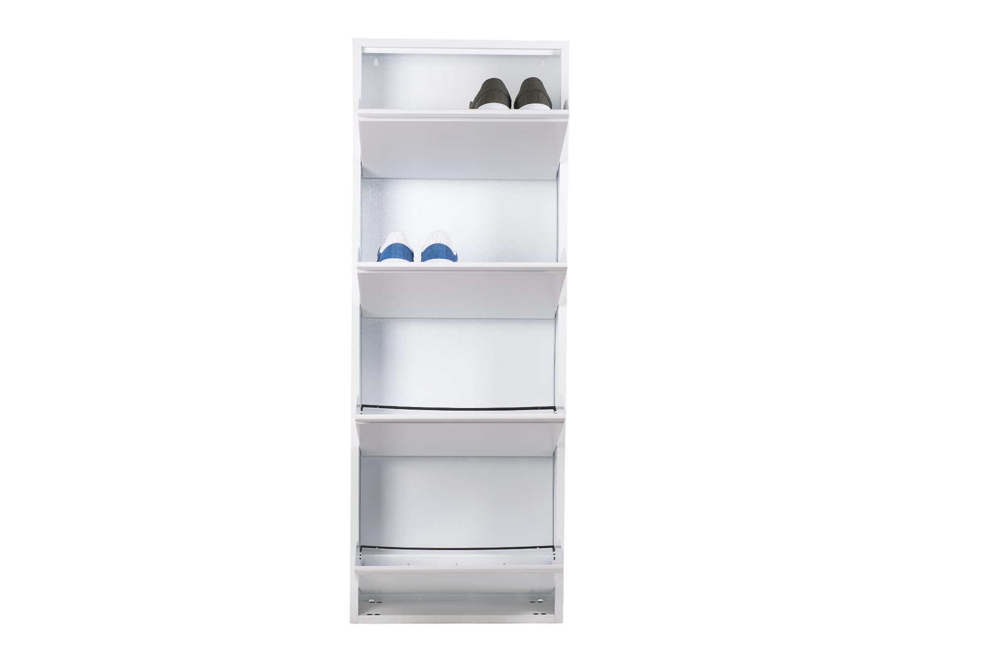 Scarpiera Salvaspazio Slim 4 Ante Bianca, Portascarpe a Ribalta in Metallo | Già Montato, Interni/Esterni, P13,5 x L50 x H136,05 cm GD