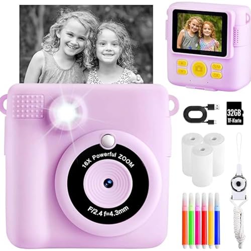Appareil photo instantané enfant violet 1080P avec carte SD 32Go