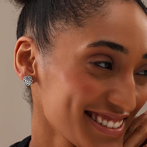 LeCalla 925 Sterling Silver Vintage Stud Earrings for Women | Antique Style Celtic Knot, Sunflower & Floral Stud Earring | Classic Handmade Chunky Statement Jewelry | Indian Earrings for Women2