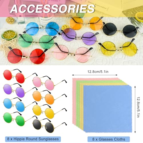 4/8/10/12/20/28 Pairs Hippie Sunglasses Round Hippie Glasses 70s Party Decorations Multicolored Glasses for Women3