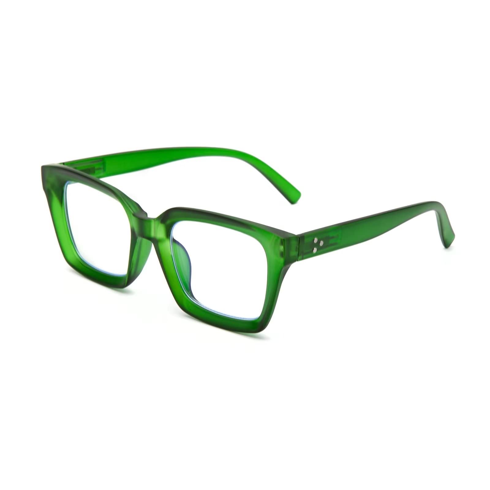 Amorays Occhiali da Lettura Oversize Square Frame Vintage con Anti Luce Blu Lenti Cerniera a Molla Occhiali Presbiopia Lettori per Donna Uomo 6561NEW(Verde,+2.5)