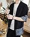 Ambcol Men's Japanese Kimono Cardigan Loose Cotton Linen 3/4 Sleeve Open Front Casual Summer Shirt Jackets Black XX-Large