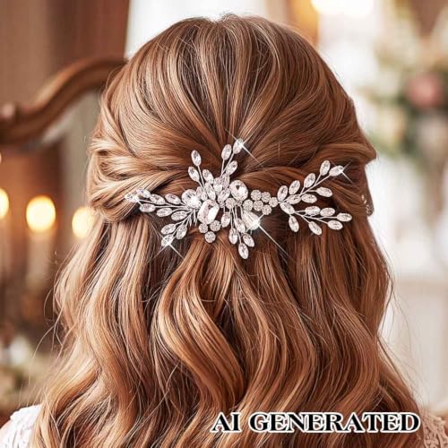 Peine de cabello nupcial con cristales plateado miniatura 7