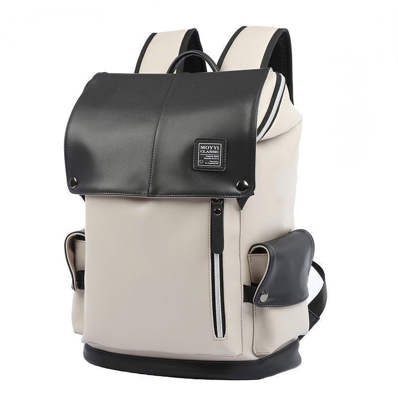 SLGOLVintage Leather Backpack for Men, Business Laptop Backpack with USB Charging & Headphone Port, 15.6 inch College School Student Bookbag Waterproof Luggage Backpack for Men Travel Work Commute Casual