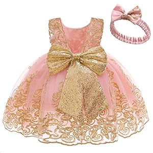 CMMCHAAH 0-6 Years Baby Girls Pageant Lace Embroidery Dresses Toddler Formal Dress with Headwear