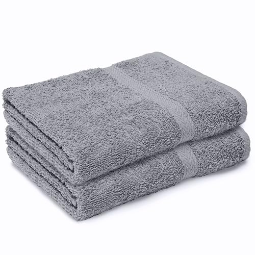 Makooz Large Bath Towels Set – 2 Pc Pack – Premium Style 100% Egyptian Cotton 500 GSM – Highly Absorbent – Quick Dry – Super Soft Feel Bathroom Linen for Home, Hotel, Spa and Daily Use (Grey 70x120CM)