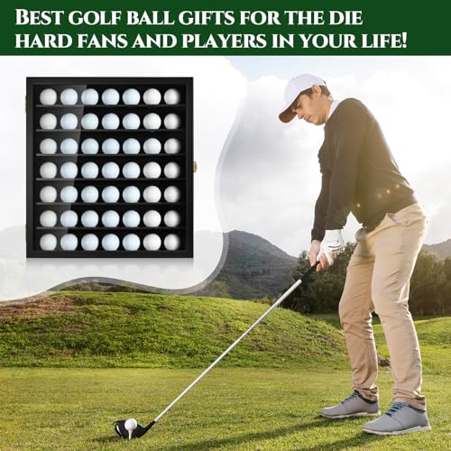 Image of TJ.MOREE White Golf Ball Display Case for 49 Balls, Golf Ball Holder Display Case Wall Mount, Shadow Box with Locks for Collector Memorabilia Autograph Balls