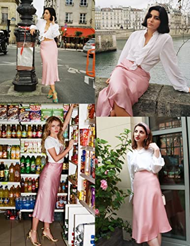 Image of Zeagoo Skirts for Women High Waist Skirt Elegant Midi Skirt Satin