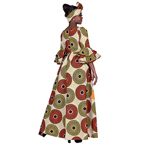 Image of iooiooi Womens African Print Party Maxi Dress Tradition Dashiki Ankara Long Dress & Headwrap