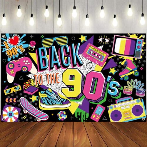 Back to The 90s Party Banner Backdrop Decorations Supplies 6 x 3.6 ft 90s Backdrop for 90s Party Decorations Hip Pop Photo Booth 90s Photography Background