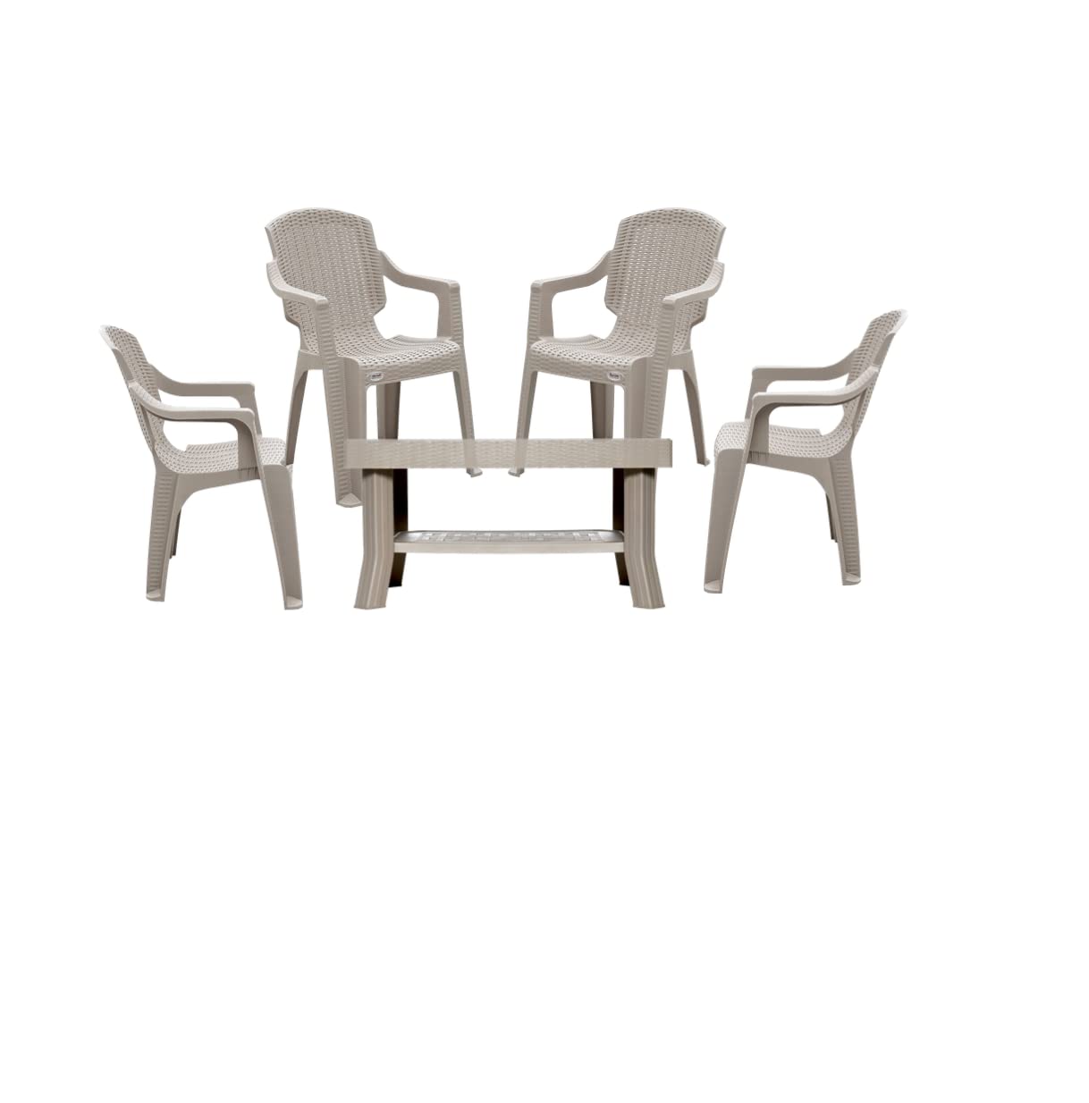 SkyGlamour Supreme Mark Set of 4 Chairs with Vegas Center Table for Home | Office | Garden | Indoor and Outdoor Use (Color: Dark Beige; Qnt: 5 Pcs.)