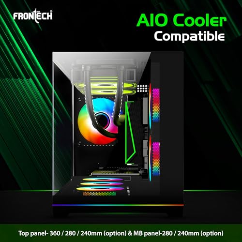 Image of Frontech ROX Gaming Computer Case | 6 ARGB Fans | Dual Tempered Glass | Type-C Support | 360 /280 /240mm AIO Cooler Compatible | Front & Side Glass Panel | 1 x USB 3.0, 1 x 1.0 (FT-4391)