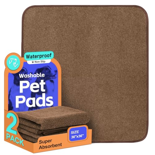 Image of Washable Pee Pads for Dogs, Extra Large Reusable Dog Pee Pad, Waterproof Pet Mat, Dog Playpen Mats for Puppy Training Whelping Playpen Pads, Brown, 36x36 inch