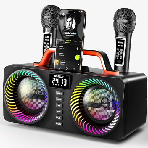 SORDA Karaoke Machine for Adults & Kids, Portable 80W Bluetooth Speaker - 2 Wireless Microphones...